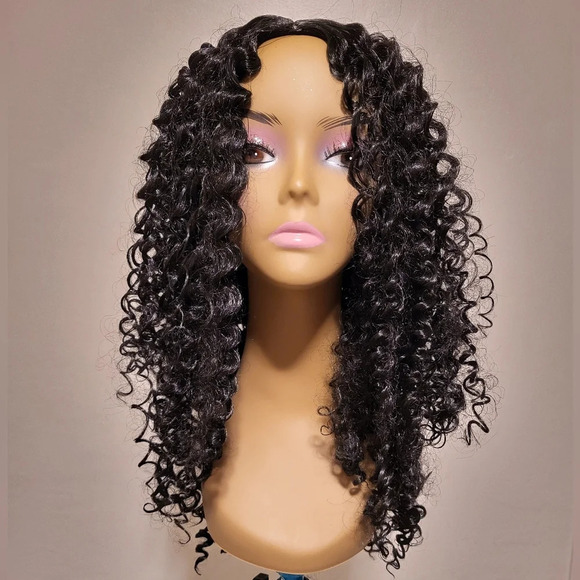 Long Curly Synthetic "Half Wig" - Black - Picture 1 of 7